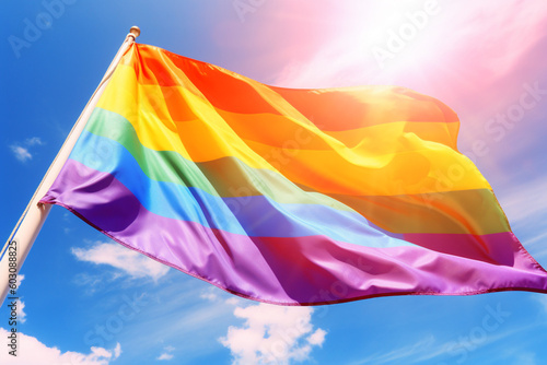 LGBT flag with a sunny sky background