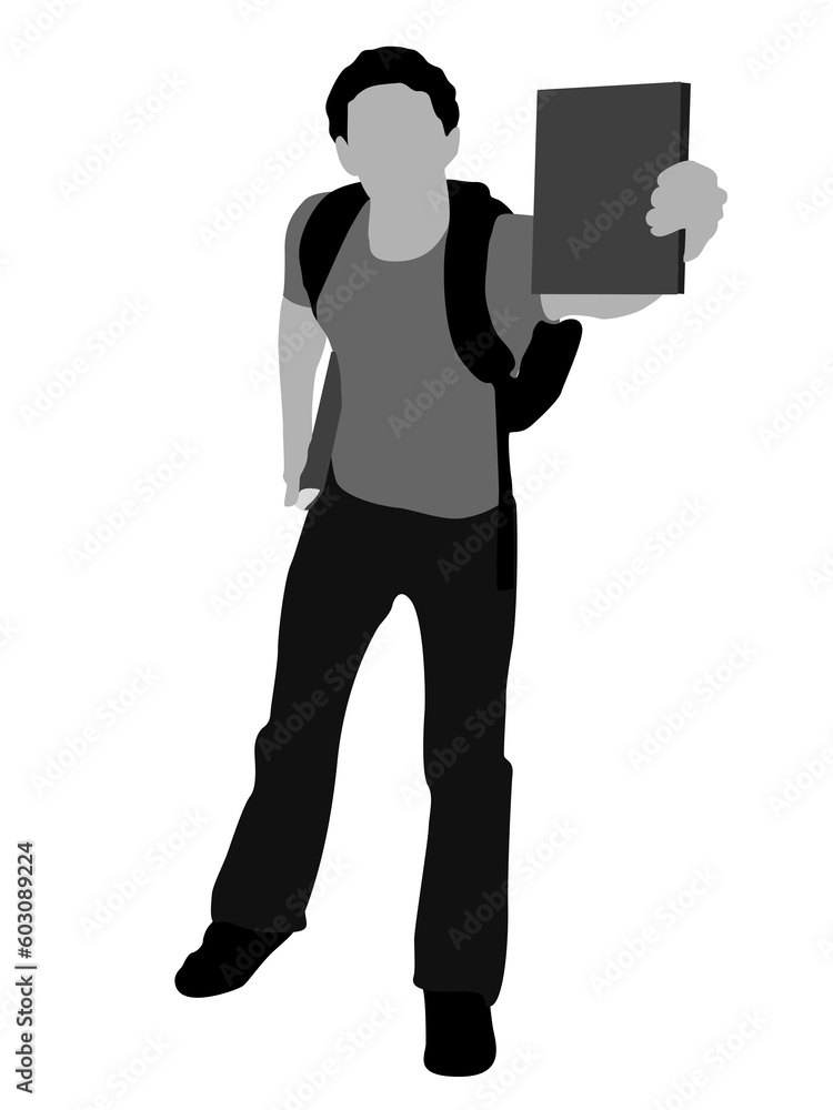 young student showing his book on isolated white background young student showing his book on isolated white background