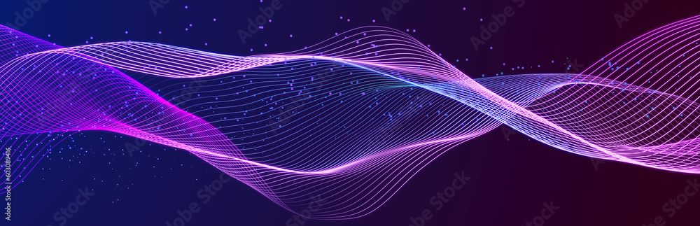 Naklejka premium Musical wave. Digital technology background. Abstract structure with glowing dots. Big data. 3D rendering