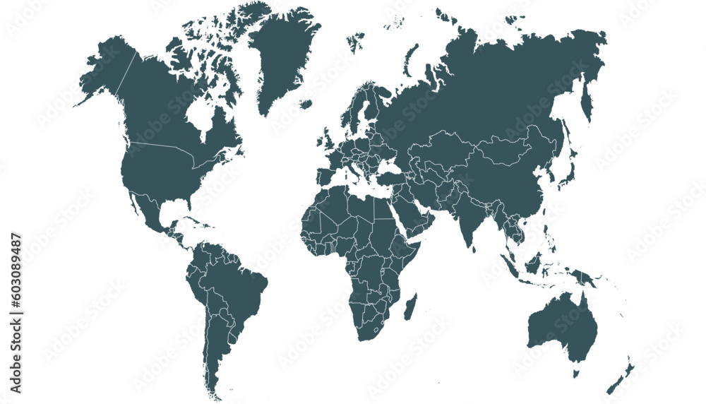 Obraz premium World map. Silhouette map. Color modern vector map. 