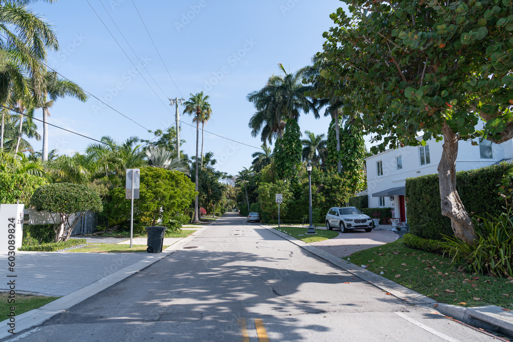 Miami, Florida USA - April 15, 2021: stree or road way with car