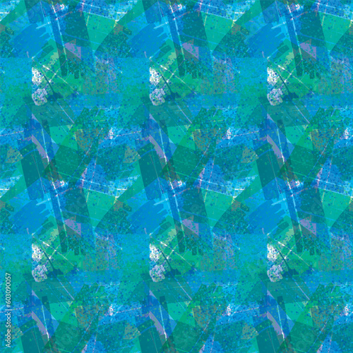 Brush Strokes and Speckles in Blue and Green Texture  Vector Print, Seamless Repeating Pattern