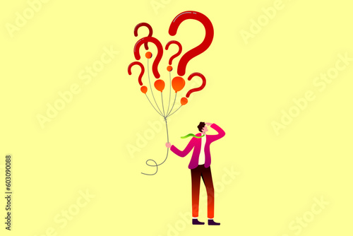 person with question mark, finding solution or search for answer