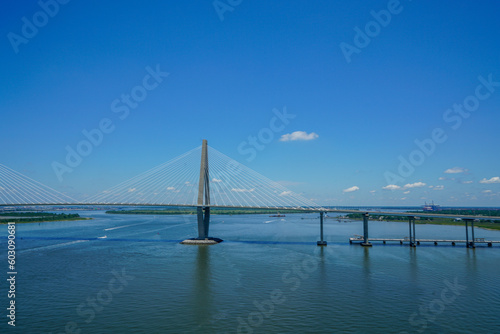 Aerial view of the Arthur Ravenel Jr. Bridge in Charleston, South Carolina