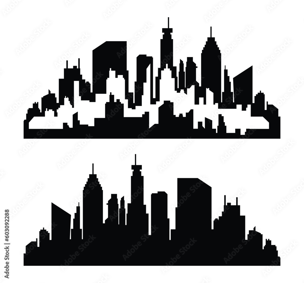 Layered city silhouette .Modern flat city architecture. urban city landscape. Illustrations.	