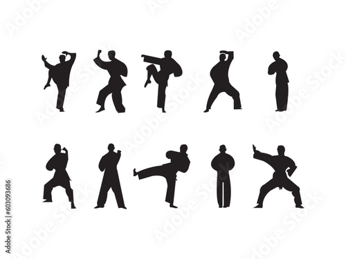 Karate player vector design and illustration. karate silhouettes. Vector set of karate fighting players in various poses. 