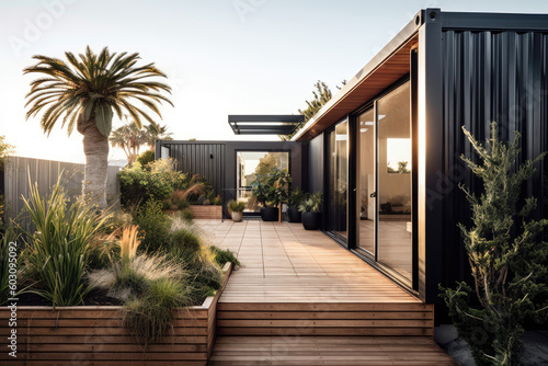 Modern Container Home exterior - Illustration created with Generative Ai Technology