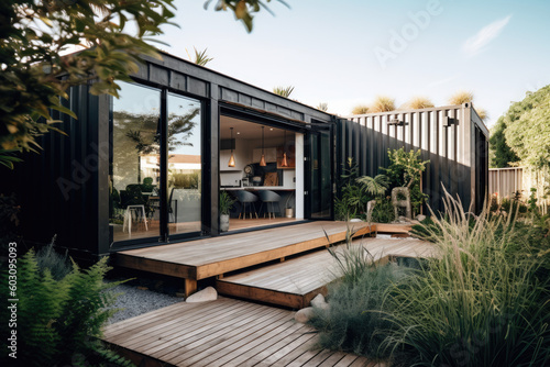 Modern Container Home exterior - Illustration created with Generative Ai Technology