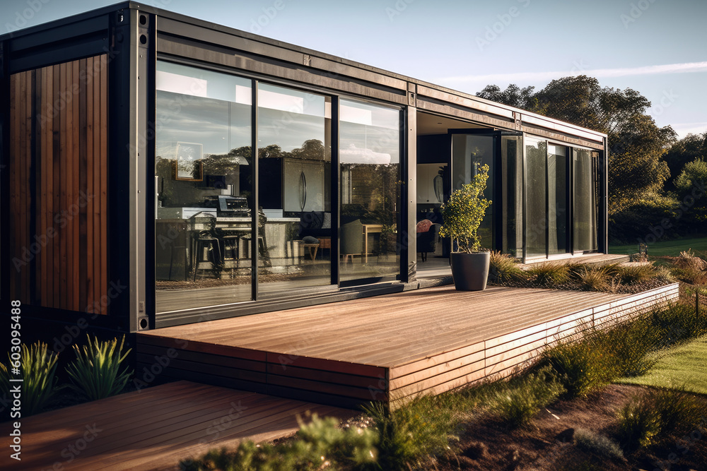 Fototapeta premium Modern house - Container - Illustration created with generative ai