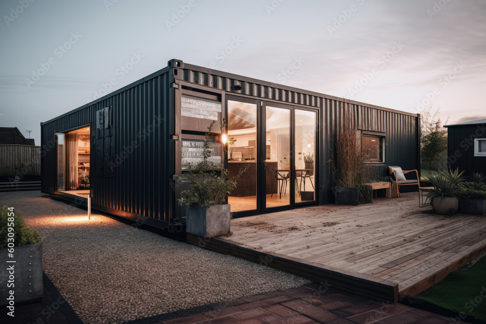 Fototapeta premium Modern house - Container - Illustration created with generative ai