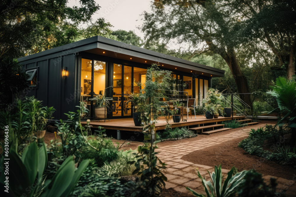 Fototapeta premium Modern Container Home exterior - Illustration created with Generative Ai Technology