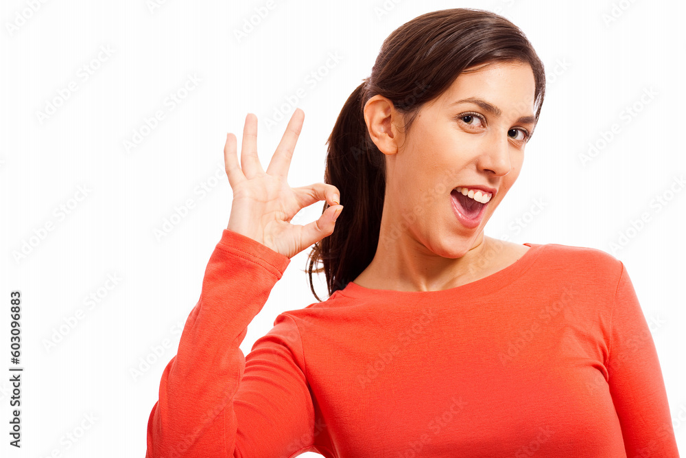 Happy Young Lady Showing Thumb'S Up on isolated background Happy Young Lady Showing Thumb'S Up on isolated background