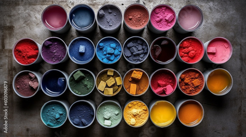 Raw Colorful Dyes, Buckets of Dye, Fabric Dye, Generative AI