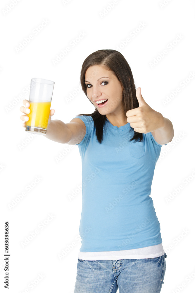 Beautiful Caucasian woman holding a glass of orange juice Beautiful Caucasian woman holding a glass of orange juice