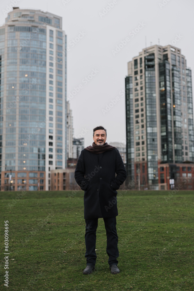 Smiling man outside in winter. Smiling man outside in winter.