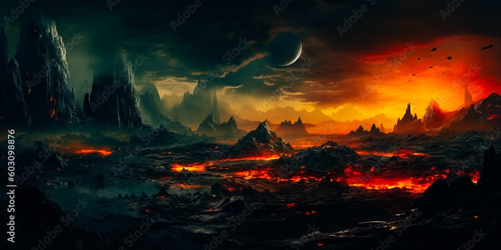 Alien landscape with a moody dark