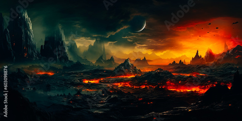 Alien landscape with a moody dark