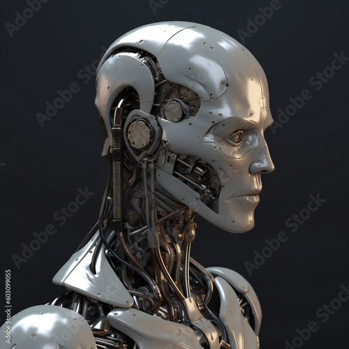 Futuristic colourful AI Robot Face and Potret Redefining the Future Generative Ai image