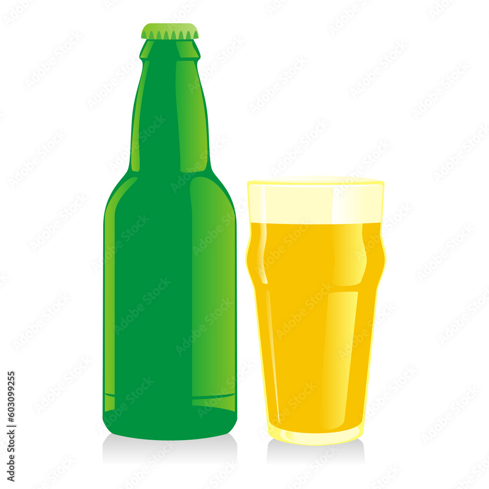 fully editable vector isolated bottles and glasses of different types of beer
