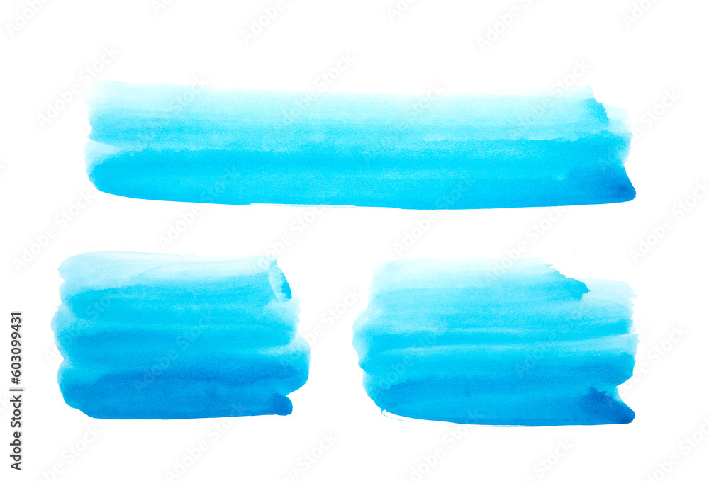 Blue abstract painted ink strokes set on watercolor paper. Blue abstract painted ink strokes set on watercolor paper.