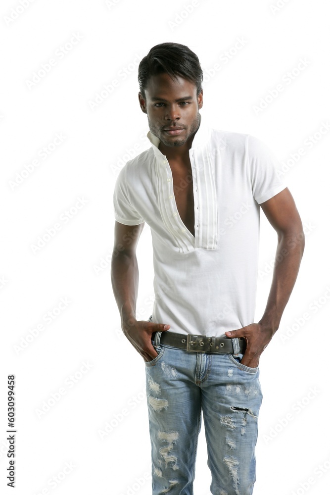 Handsomen black fashion african young man with wite shirt at studio Handsomen black fashion african young man with wite shirt at studio
