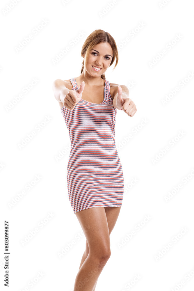 Portrait of a beautiful happy young woman showing thumbs up Portrait of a beautiful happy young woman showing thumbs up