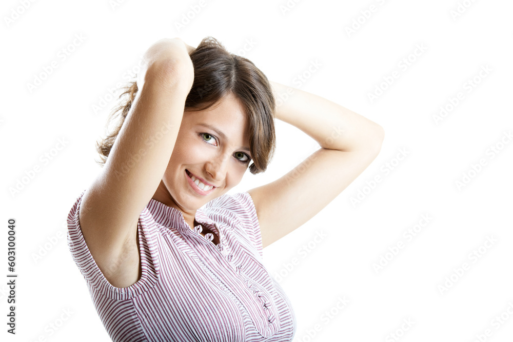 Portrait of a beautiful young woman posing, isolated on white Portrait of a beautiful young woman posing, isolated on white