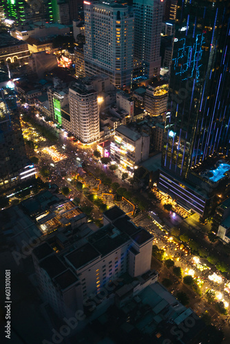 View at night from the heights of the city of Saigon, Vietnam
