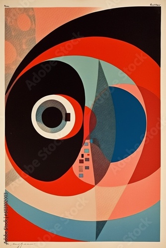 red retro design art illustration circle abstract eye vintage poster. Generative AI. © SHOTPRIME STUDIO