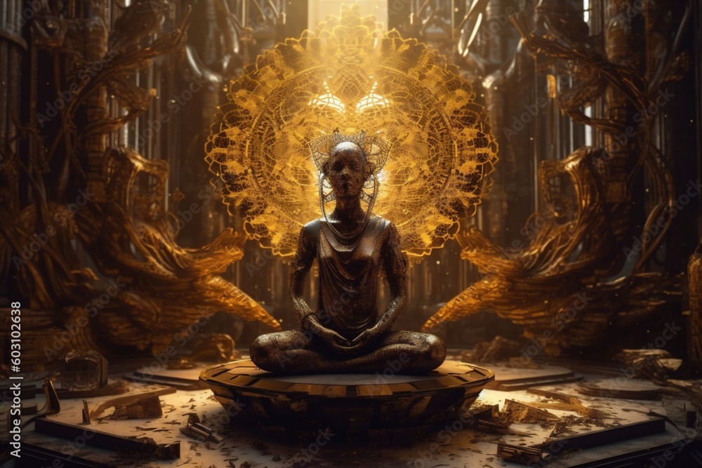 chakra silhouette peace meditation energy aura pose yoga spiritual zen. Generative AI.