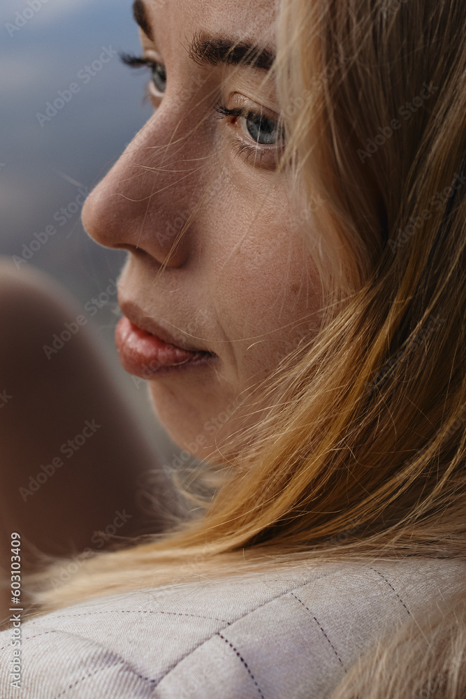 Close Up woman's portrait with blonde hair Close Up woman's portrait with blonde hair