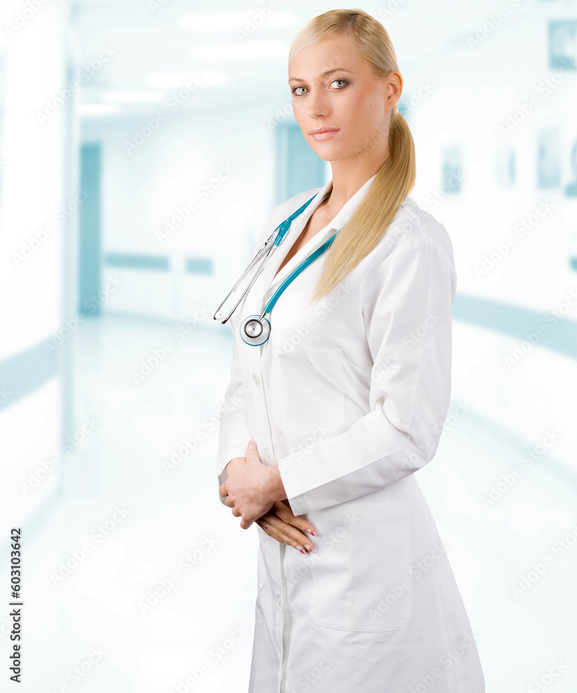 smiling medical doctor woman with stethoscope Isolated over white background smiling medical doctor woman with stethoscope Isolated over white background