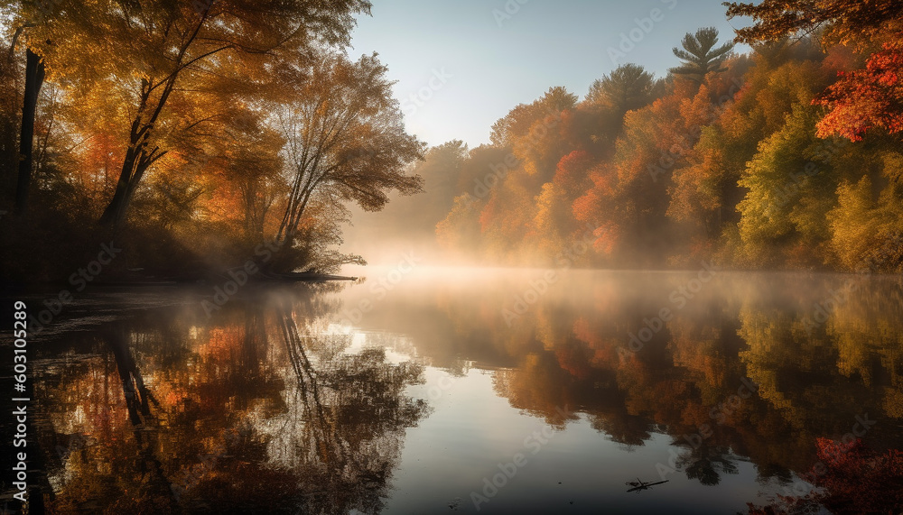 custom made wallpaper toronto digitalTranquil autumn forest reflects vibrant multi colored beauty generated by AI