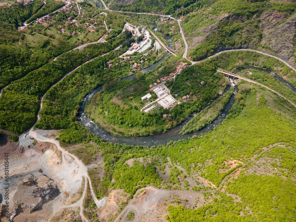 Aerial view of iskar gorge near village of Bov, Bulgaria Aerial view of iskar gorge near village of Bov, Bulgaria