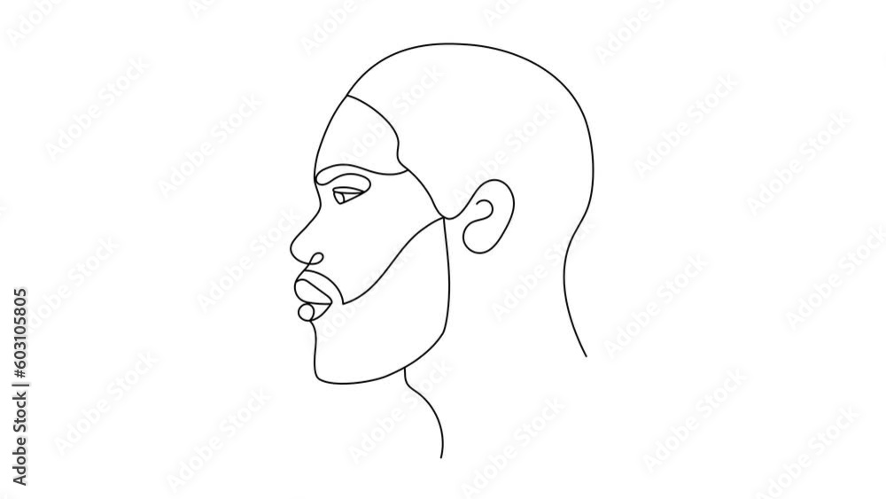 Face of an Afro American man in a modern minimalist one line style. Face of an Afro American man in a modern minimalist one line style.