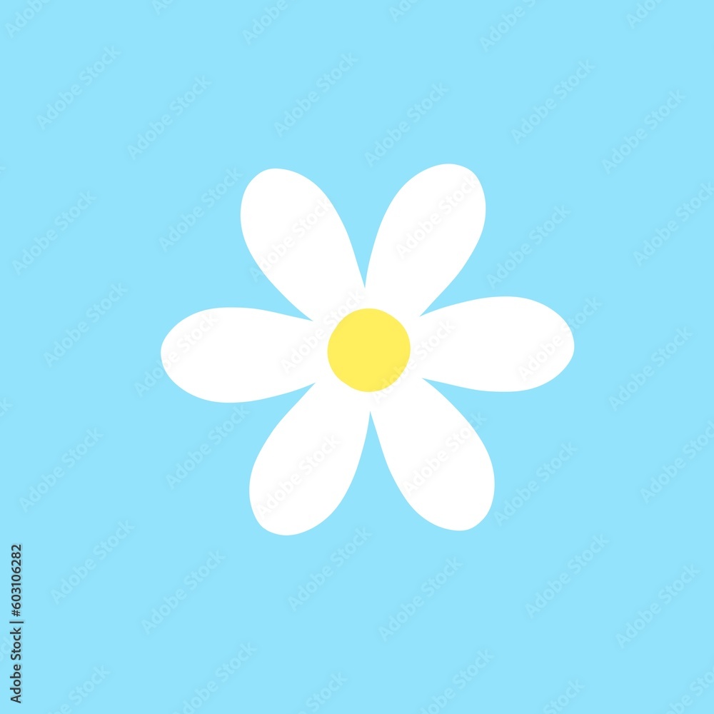 Chamomile flower on blue background in cartoon style Chamomile flower on blue background in cartoon style