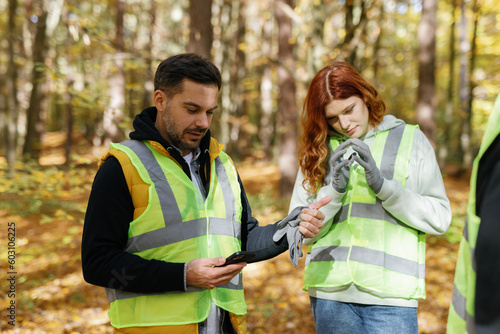 Ecology activist forest team gadget smartphone organiser 