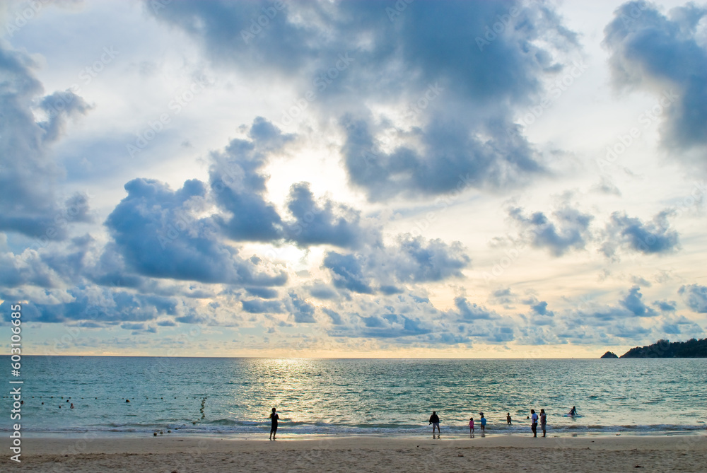 blue cloudly sunset at the Patong beach, Phuket, Thailand