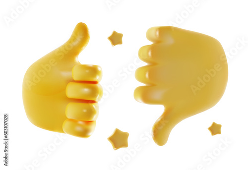 3d Different Emoji Hands Set Cartoon Style Include of Like and Dislike Symbols . Vector illustration