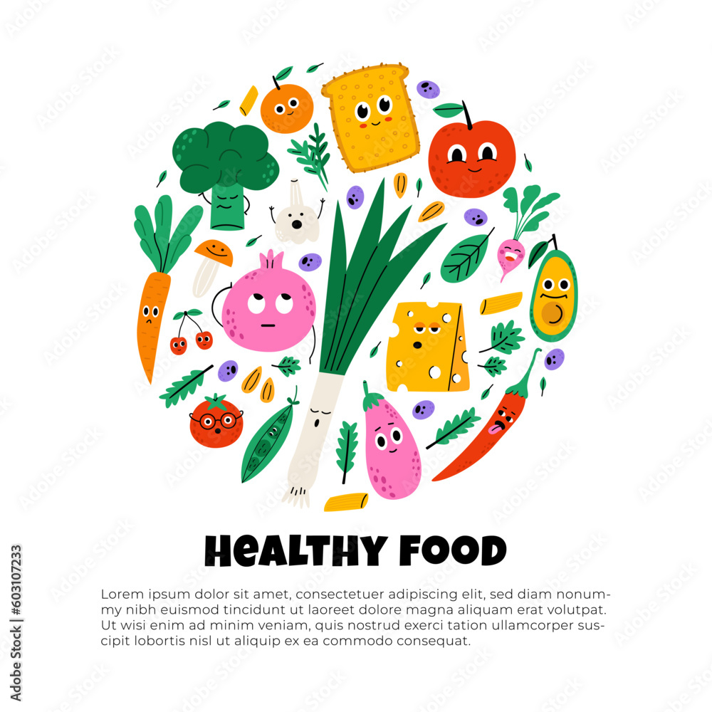 Fruits and vegetables characters set Fruits and vegetables characters set