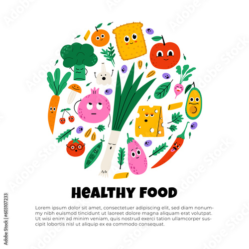 Fruits and vegetables characters set