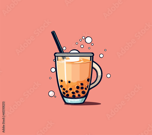 Vector illustration of a cartoon cocktail in a glass with a straw