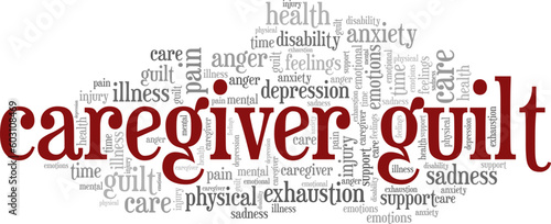 Caregiver Guilt word cloud conceptual design isolated on white background.