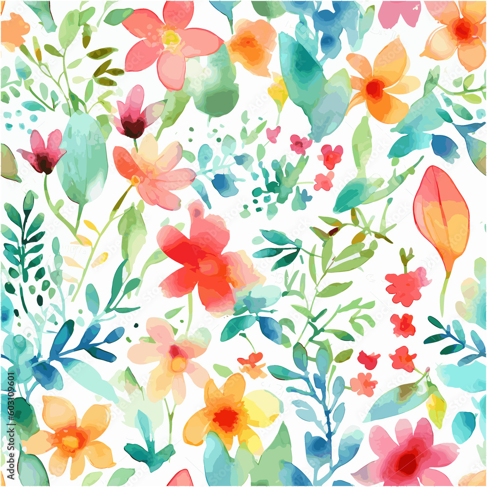 Seamless Pattern Watercolor Flowers