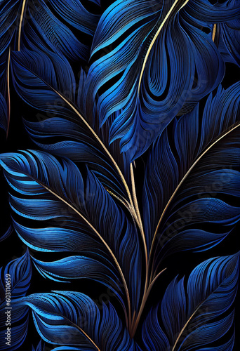 Dark blue feathers pattern. Generative ai