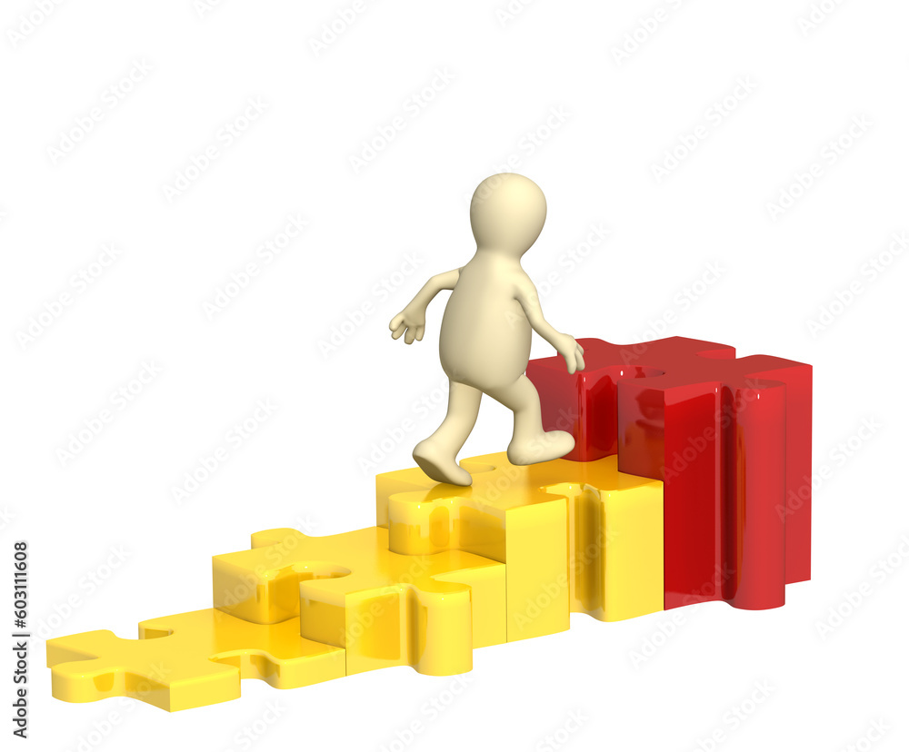 3d puppet, rising under diagram with puzzles 3d puppet, rising under diagram with puzzles