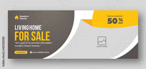 Modern Real Estate Facebook Cover & Web Banner Design with Property Listings
