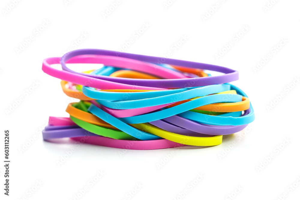 Colorful rubber bands isolated on white background. Colorful rubber bands isolated on white background.