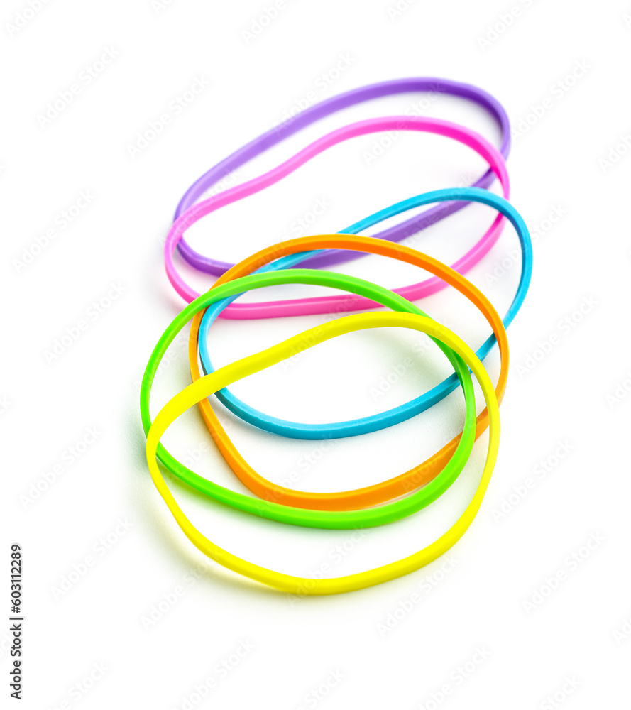 Colorful rubber bands isolated on white background. Colorful rubber bands isolated on white background.