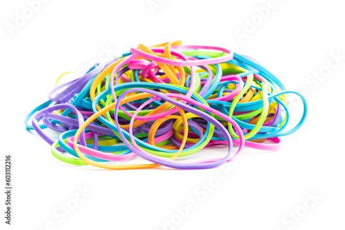Colorful rubber bands isolated on white background.